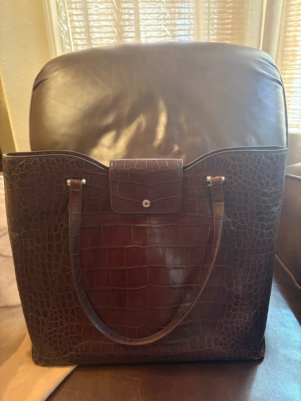 Monsac Brown Croc-Embossed Leather Tote Bag - Picture 2 of 13